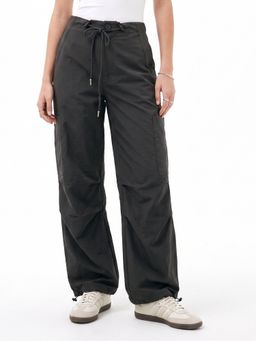 Outzidr - Grey High Waist Parachutes Cargo Pant