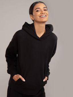 Twenty Dresses by Nykaa Fashion - Basics Black Solid Full Sleeves Hoodie