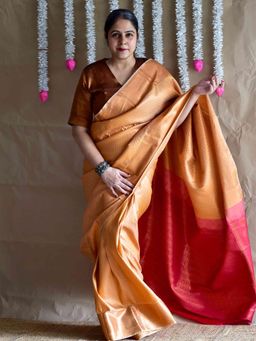 Sundarii - Gold Miland Silk Brocade Handloom Saree with Unstitched Blouse