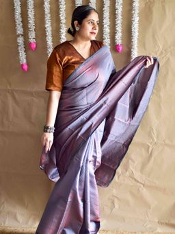 Sundarii - Grey Mehsoos Silk Brocade Handloom Saree with Unstitched Blouse