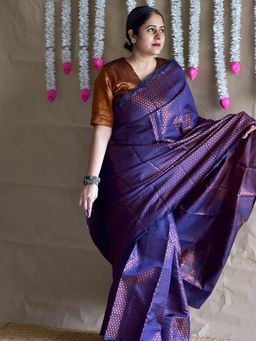 Sundarii - Purple Balhaar Silk Brocade Handloom Saree with Unstitched Blouse