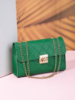 Styli - Women Green Diamond Quilted Crossbody Bag