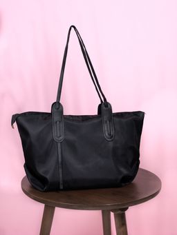 Styli - Women Black Solid PU Strap Tote Bag
