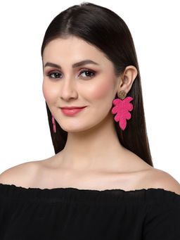 Anekaant - Sylvan Magenta and Gold Leaf Shaped Handcrafted Drop Earrings