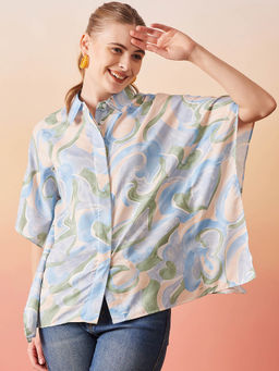 Marie Claire - Women Casual Multi Regular Fit Printed Kimono Sleeves Spread Collar Shirt