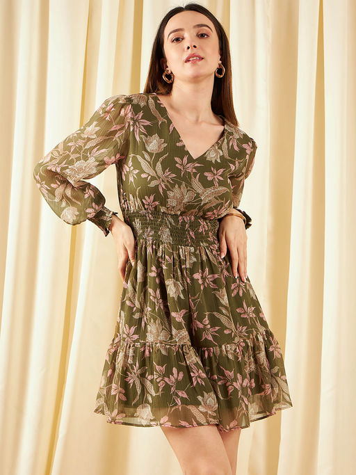 slim fit dress slacks Olive Green 3/4 Sleeves Twist Front Bodycon Mini Dress main image 1