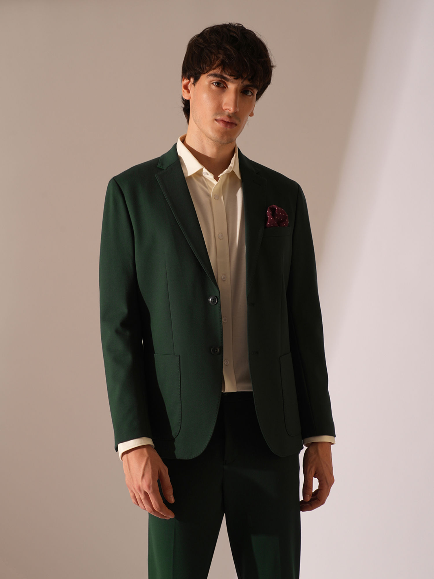 Buy Selected Men Dark Green Jersey Suit-Set Blazer Online