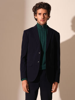 Selected - Men Dark Navy Blue Jersey Slim Fit Blazer