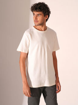 Selected - Men Off White Pique Organic Cotton T-Shirt