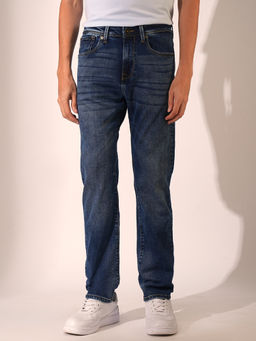 Selected - Men Navy Blue Mid Rise Straight Fit Jeans