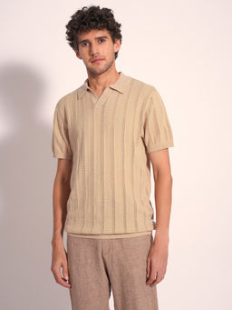 Selected - Men Brown Cotton Knit Polo T-Shirt
