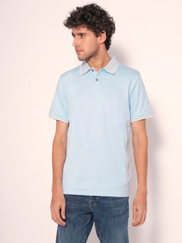Selected - Men Light Blue Cotton Polo T-Shirt