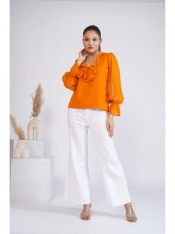 SALVIA SKY - Mustard Georgette Ruffle Top