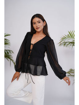 SALVIA SKY - Black Georgette Front Tie-Up Top
