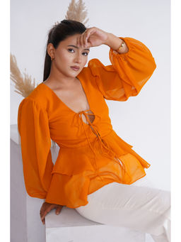 SALVIA SKY - Mustard Georgette Front Tie-Up Top
