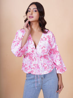 SALVIA SKY - White and Pink Floral String Top