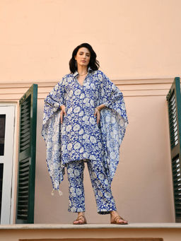 Karaj Jaipur - Carnation Muslin Kaftan and Pant (Set of 2)