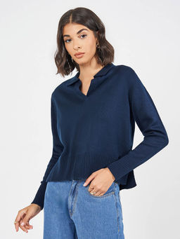 Styli - Women Navy Blue Short Length Sweater