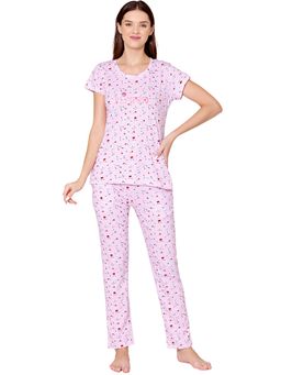 Bodycare - Womens Combed Cotton Printed T-Shirt & Pyjama -BSLS12006 Pink (Set of 2)