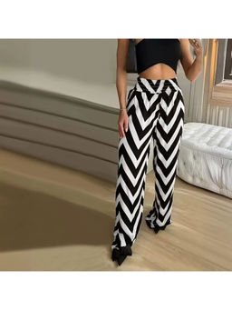 Oh Rare - Women Printed Straight Regular Fit Black Trousers