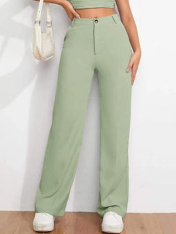 BROADSTAR - Solid Straight Regular Fit High-Rise Straight Fit Green Trouser