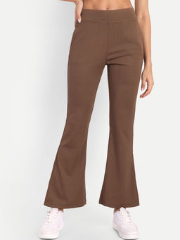 BROADSTAR - Textured High-Rise Stretchable Regular Fit Bootcut Brown Trouser