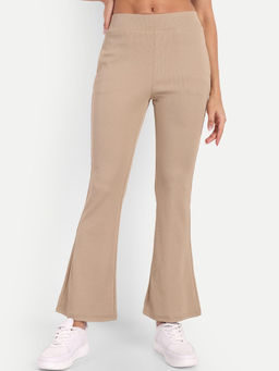 BROADSTAR - Textured High-Rise Stretchable Regular Bootcut Corduroy Beige Trouser