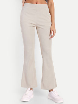BROADSTAR - Textured High-Rise Stretchable Regular Bootcut Corduroy Beige Trouser
