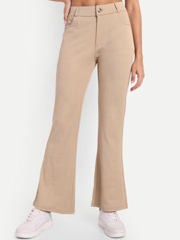 BROADSTAR - Textured High-Rise Stretchable Regular Bootcut Corduroy Beige Trouser