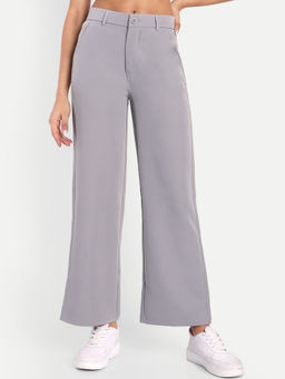 BROADSTAR - Solid Straight Regular Fit High-Rise Cotton Parallel Grey Trouser