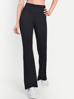 BROADSTAR - Textured Flared Regular Fit High-Rise Black Trouser
