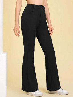 BROADSTAR - Women Solid Regular Fit Pleated Korean Boot Cut Black Pants