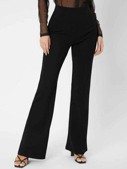 BROADSTAR - Solid Regular Fit High Rise Stretchable Bootcut Black Trouser