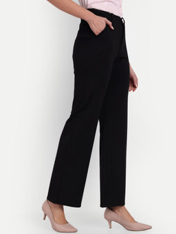 BROADSTAR - Solid Straight Regular Fit High Rise Stretchable Black Trouser
