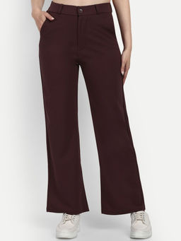 BROADSTAR - Women Solid High Rise Stretchable Straight Regular Fit Maroon Trouser