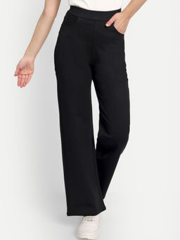 BROADSTAR - Solid Straight Regular Fit High-Rise Black Trouser