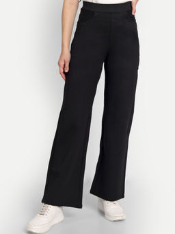BROADSTAR - Solid Straight Regular Fit High-Rise Stretchable Parallel Black Trouser