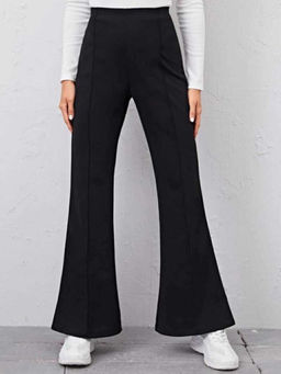 BROADSTAR - Women Solid Smart Regular Fit High-Rise Easy Wash Boot Cut Black Trouser