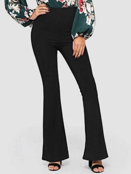 BROADSTAR - Solid Relaxed Flared High Rise Bootcut Regular Fit Black Trouser