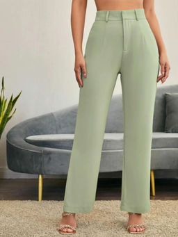 BROADSTAR - Women Green Solid Smart Straight Regular Fit High-Rise Easy Wash Trouser