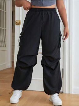 BROADSTAR - Women Black Solid Smart High-Rise Parachute Regular Fit Trouser