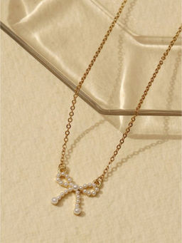 Pipa Bella by Nykaa Fashion - Pearl Embellished Bow Pendant Necklace