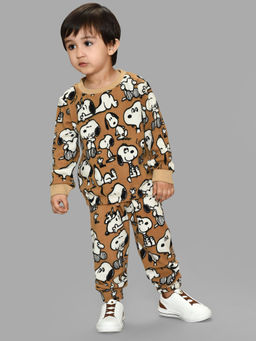 Mi Arcus - Peanuts Snoopy Pattern Brown Full sleeves Sweatshirt and Pyjama for Boys