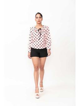 Contemponari - Women Pink Satin Polka Dots Top