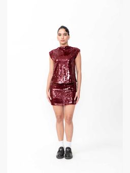 Contemponari - Women Red Embellished/Sequenced Solid Top