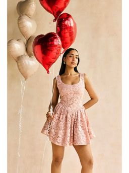 Lea Clothing - Natalia Blush Pink Lace Corset Mini Dress