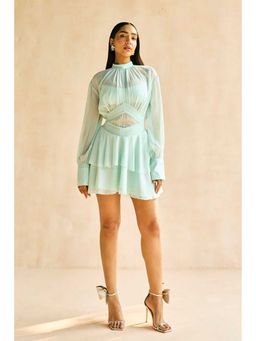 Lea Clothing - Misty Blue Tiered Ruffled Mini Dress