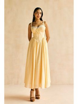 Lea Clothing - Alaya Butter Yellow Gingham Maxi Corset Dress