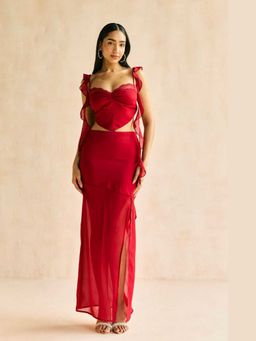 Lea Clothing - Red Crimson Slit Maxi Skirt