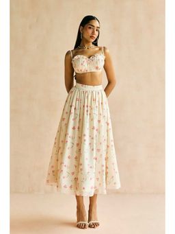 Lea Clothing - Elara Floral Butter Cream Midi Skirt